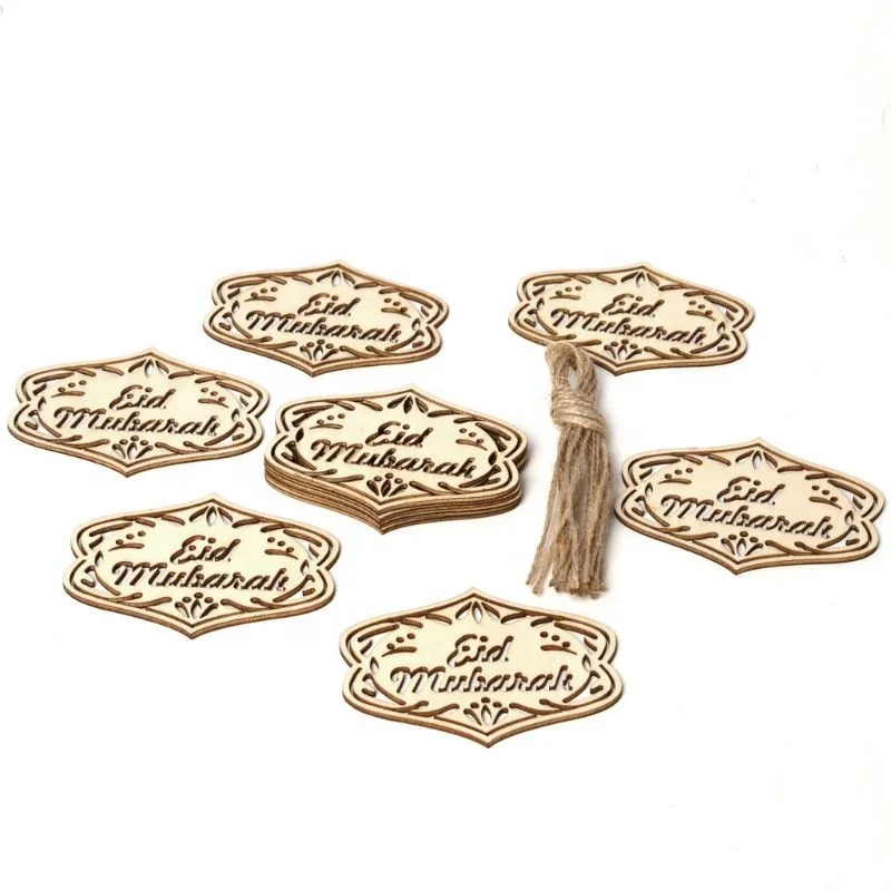 10 шт./компл. DIY Eid Mubarak мусульманское украшение для дома подвеска деревянное ажурное украшение подарки с веревками