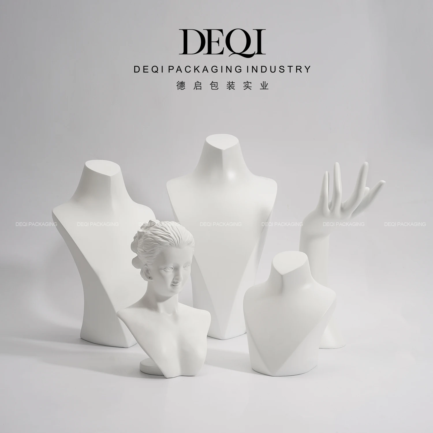 White jewelry display stand and bust packaging sets for customized portrait luxury modern logo showcase necklace ring earring