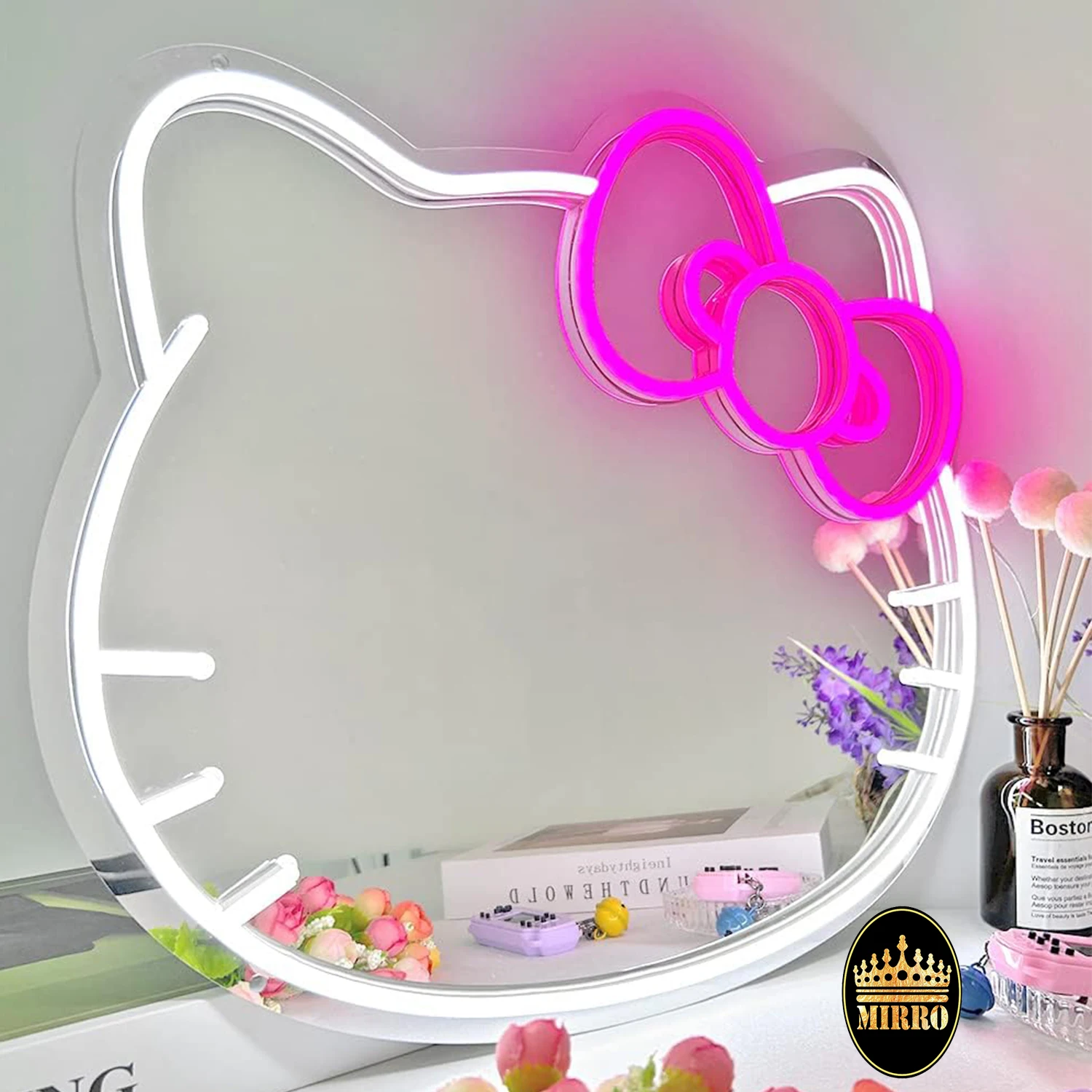 custom morden simple livingroom decorative full boay irregular large wall home decor hello kitty led salon mirror miroir spiegel