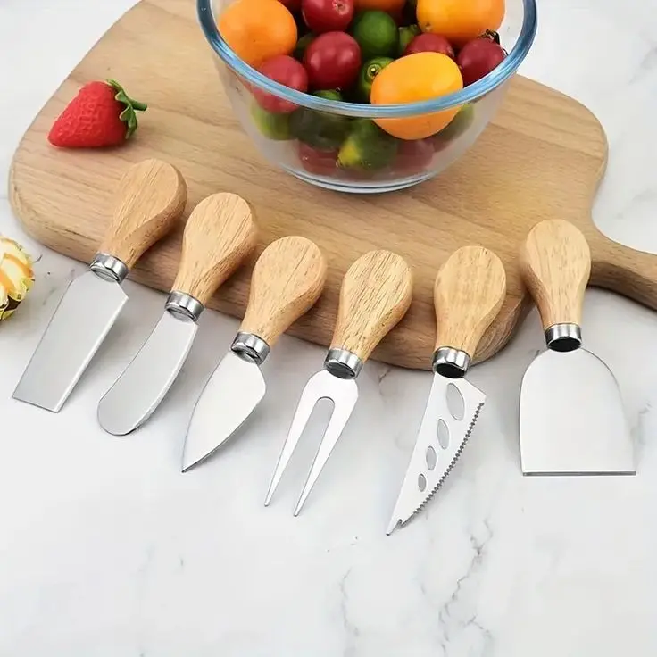 High Quality Stainless Steel Cheese Knives with Stylish Wooden Handles Wholesale Range for Kitchen Cutting Usage Available Bulk