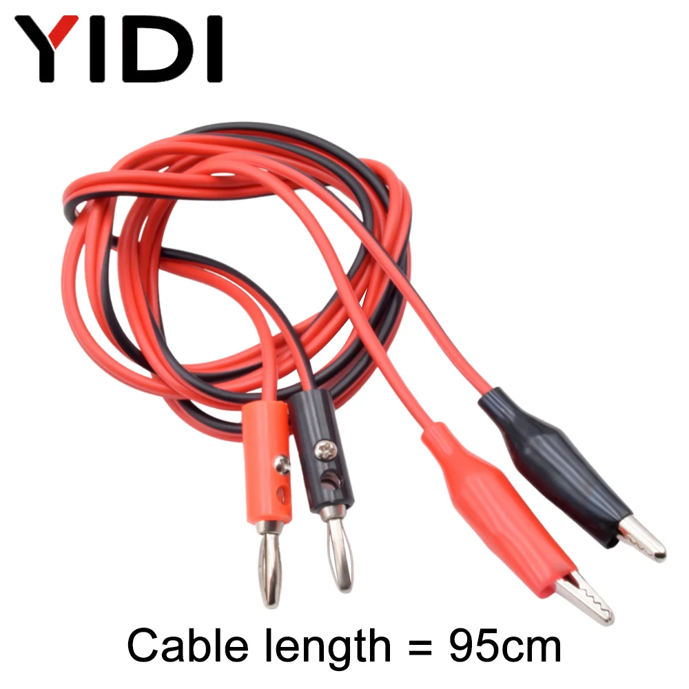 1 Pair 1M Red Black Jumper Wires Power Cord Connector Banana Plug to Crocodile Alligator Clips Clamp 4mm Test Probe Lead Cable