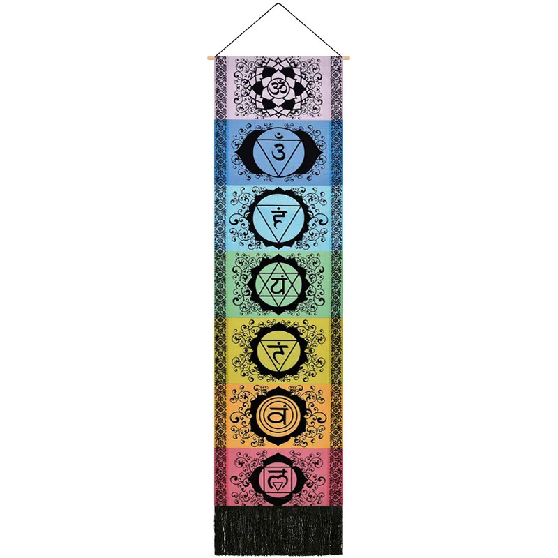 51.2X12.8 Inches Meditation Yoga Trippy Mandala Chakra Long Tapestry Wall Hanging with Tassel Striped for Room