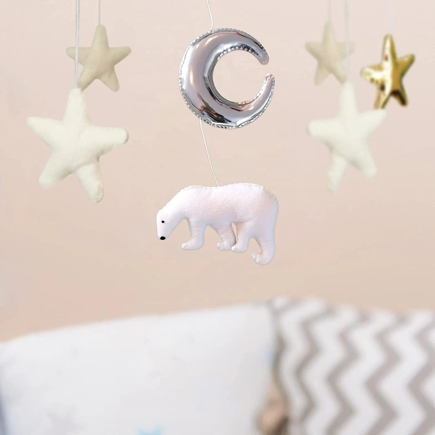 New Scandinavian decor nordic newborn handmade felt polar bear mountains montessori woodland black and white baby crib mobile