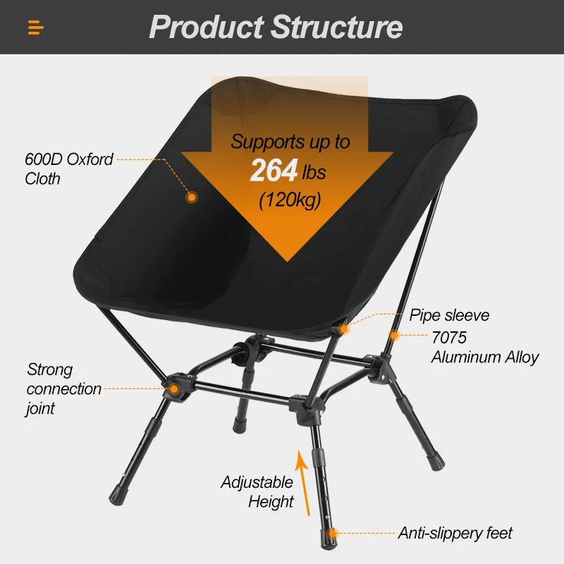 Custom Outdoor Fishing Relax Portable Ultralight Foldable Beach Moon Camping Chair Folding Carry Bag