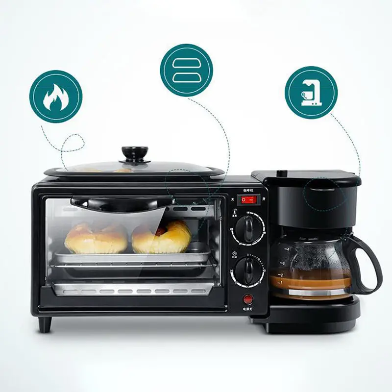 Multi Function 3 in 1 Breakfast Maker with 16L Oven Coffee Maker Frying Pan Sandwich Bread Maker