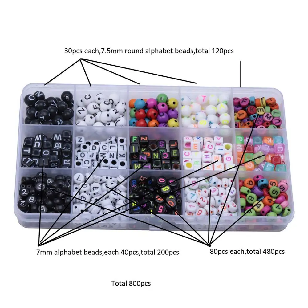 800PCS Colorful Alphabet Letter Beads Sets with a Plastic Storage Box for DIY Jewelry Making