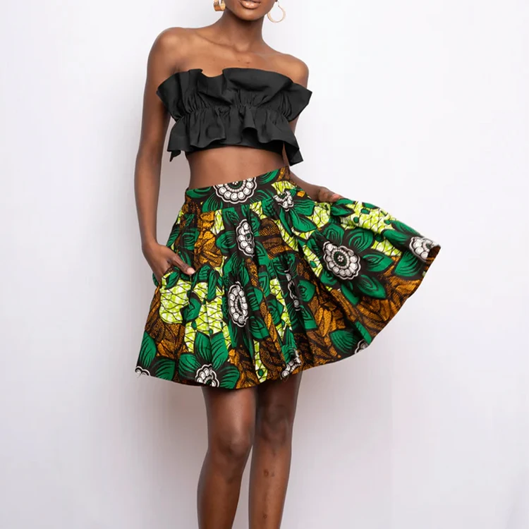 Wax African Print Mini Skirt For Woman Sexy Skirt  Elegant 100% Cotton Women Clothing Fashionable