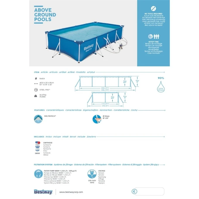 Горячая Распродажа летний бассейн наземный Прочный портативный стальной Pro Frame с 1 фильтрующим насосом