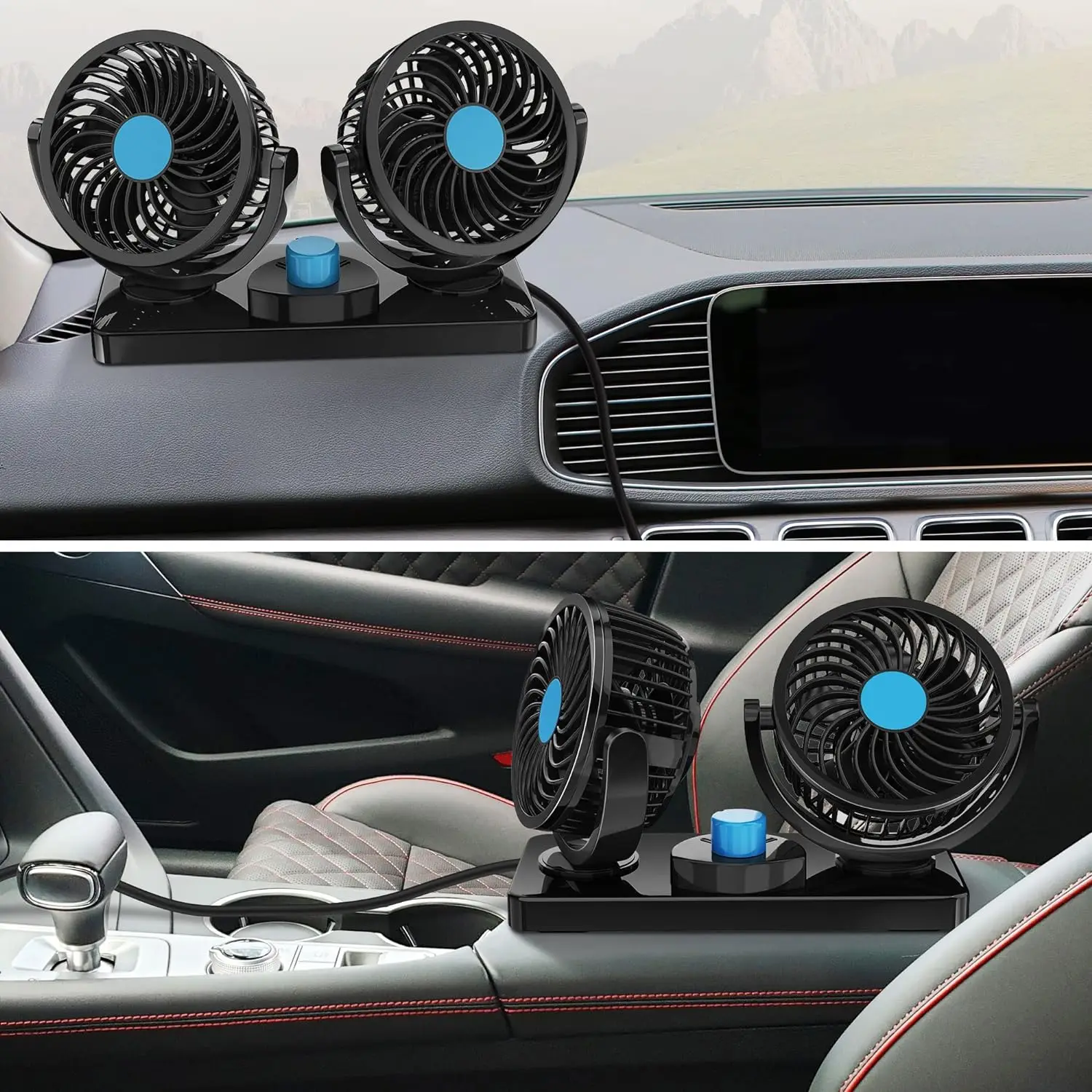 12V/24V  Electric Dual Head Cooling Air 360 Degree Rotatable Car Cooling Air Fan Brushless Fan 12V Car