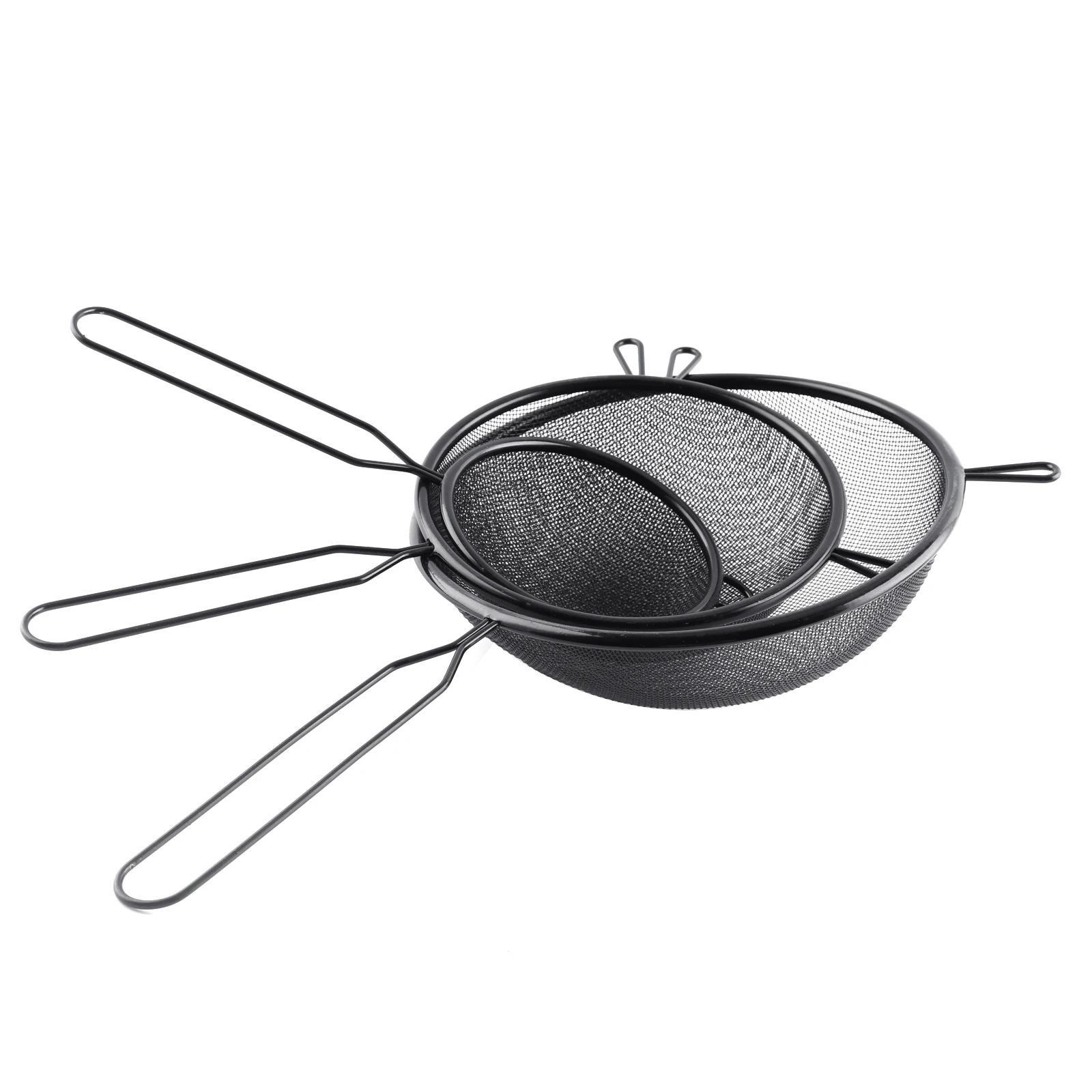 Flour Sieve Fine Mesh Sifter 3 Pack Stainless Steel Food Strainers with Long Wire Handle Kitchen Colander For Quinoa Tea Yogurt