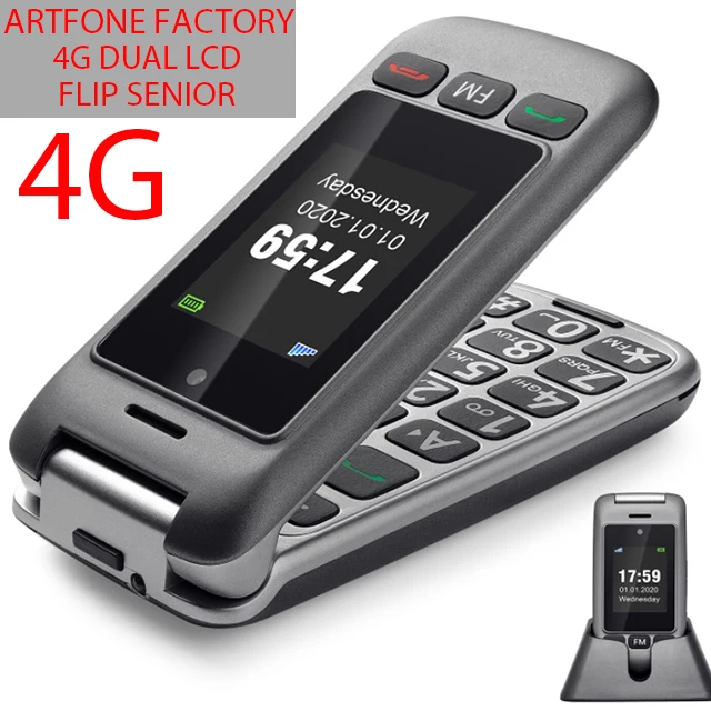 Artfone 4G dual LCD flip Senior phone cellPhone for elderly people artfone factory artfone G6 4G cellphone mobile phone
