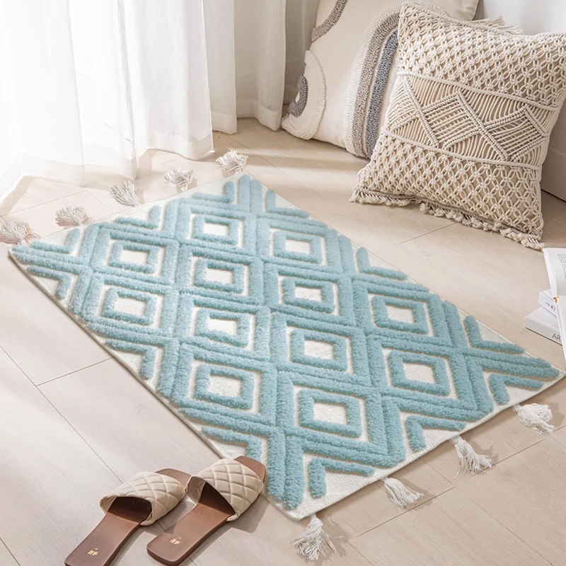 Custom Non-Slip Washable Boho Throw Area Rug Cute Hallway Bedroom Tufted Bath Mat Carpet with Tassels