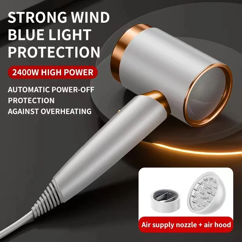 High wind hair care 2400w high power hair dryer blue light care quick drying automatic power off protection 2024 new product