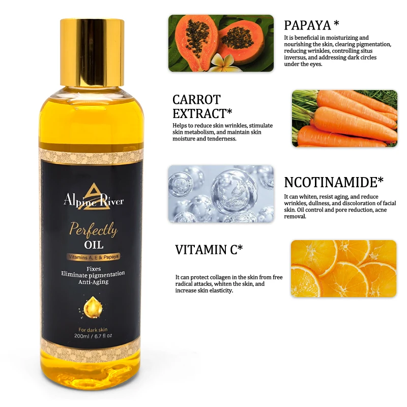 OEM Vitamin E Skin Brightening Papaya Oil Body Moisturizing Even Skin Tone Body Oil For Dark Skin