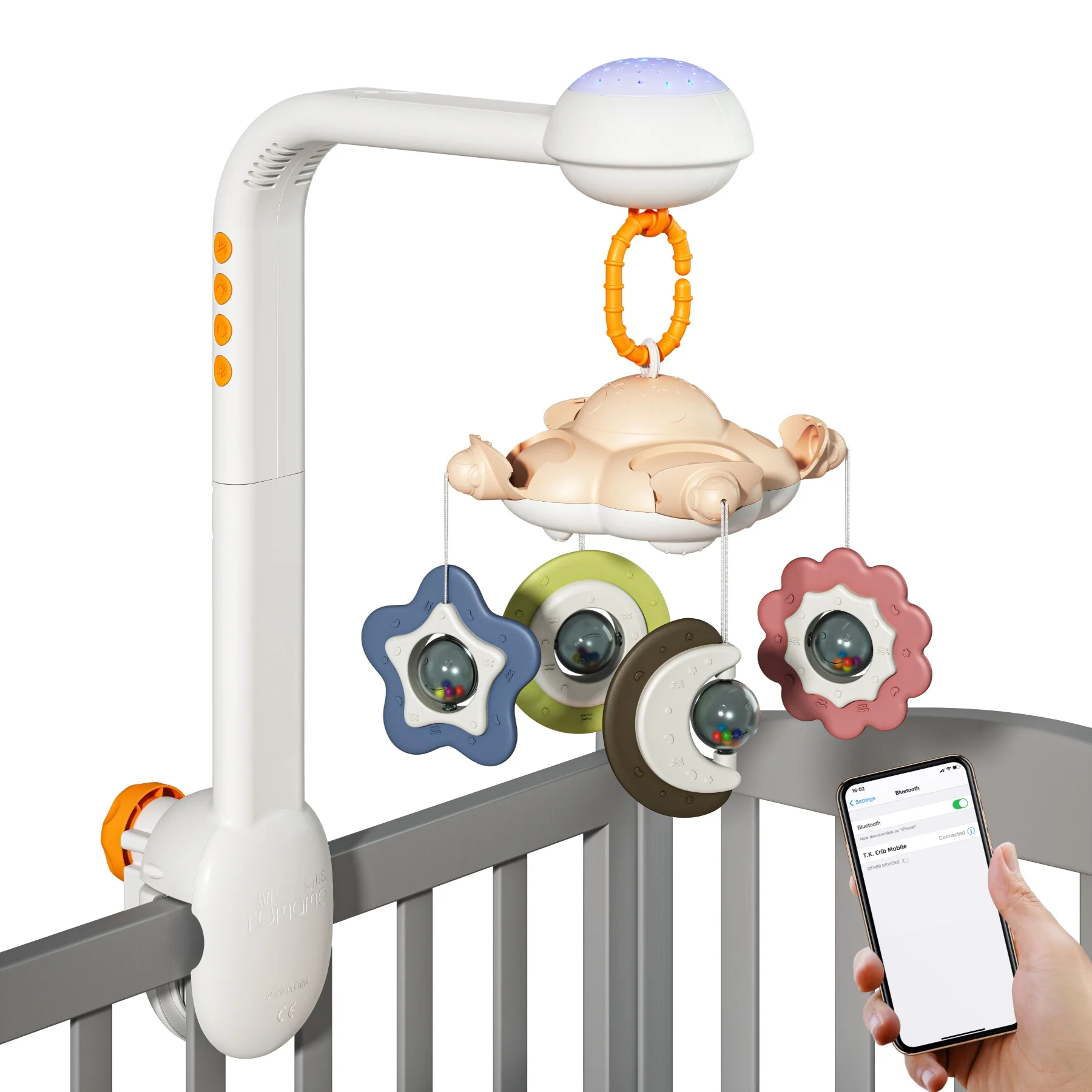 Tumama Kids Musical Crib Mobile Bluetooth Control Projection Baby Bed Bell Rotating Stuffed Hanging Rattle Toys