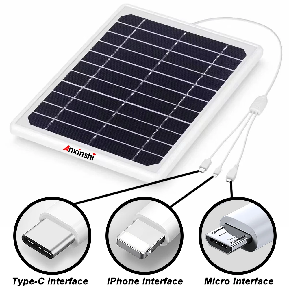Anxinshi Brand Solar power bank Charger fro Mobile App support Type C Micro USB and iPhone Port