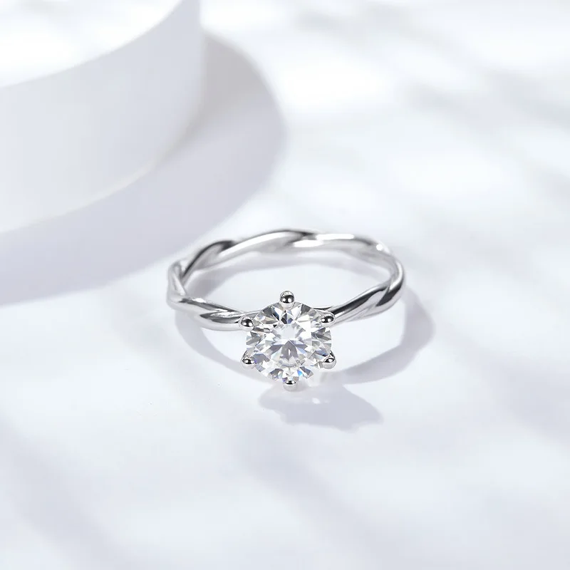Fashion Jewelry S925 Sterling Silver 18k platinum Ring Vine twist six claw D color moissanite Engagement Diamond Ring For Women
