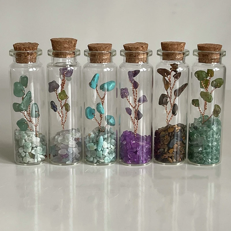 Natural Crystal Glass Gravel tree  Wishing Bottle  Healing Stone Natural Polished Stones Lucky glass bottle gift