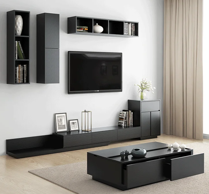 Nordic minimalist TV cabinet coffee table combination modern light luxury retractable TV cabinet