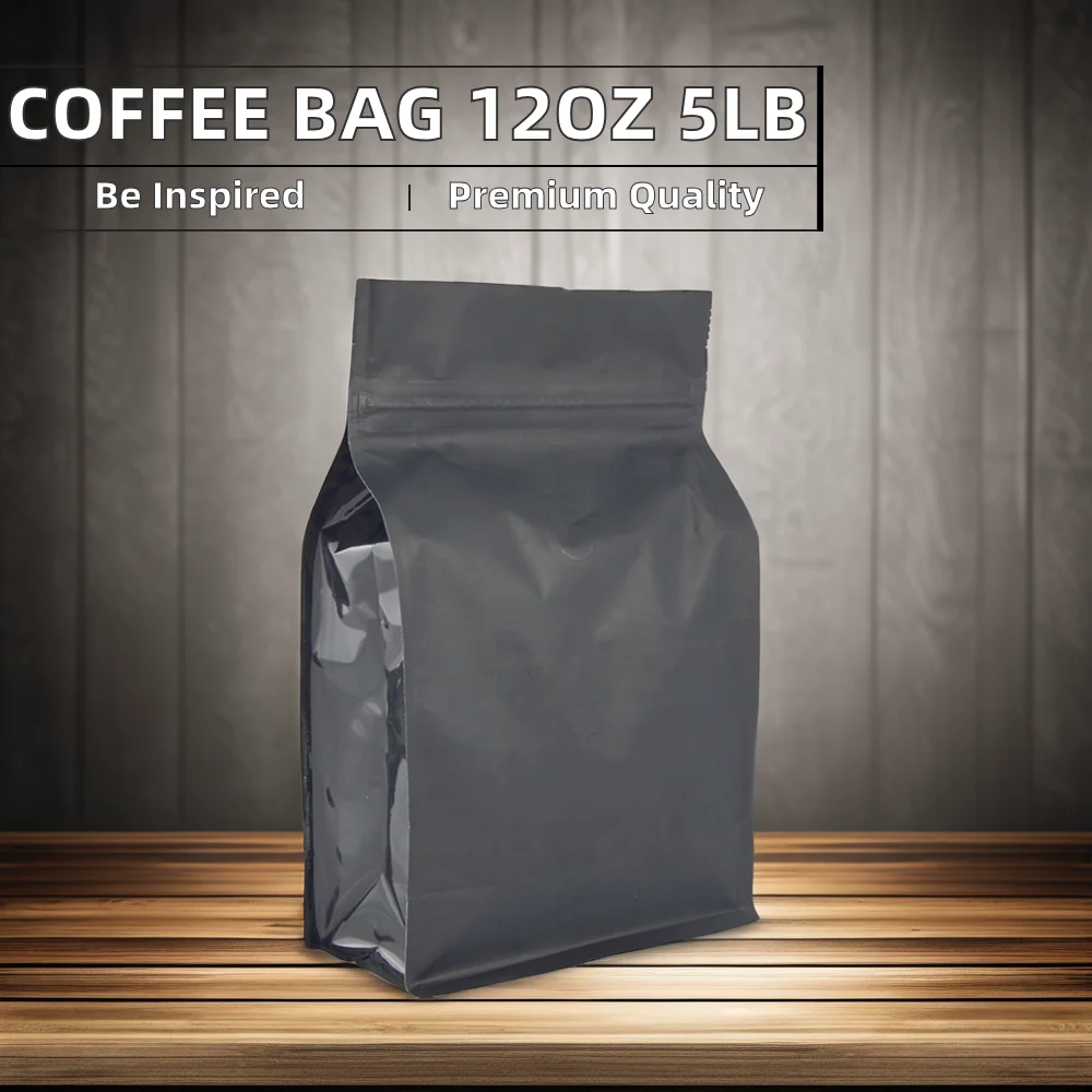 Custom 12oz/5LB Flat Bottom Coffee Packaging Bag 250g/1kg with Valve Zipper Bean Coffee Bean Bag for Food Industrial Use