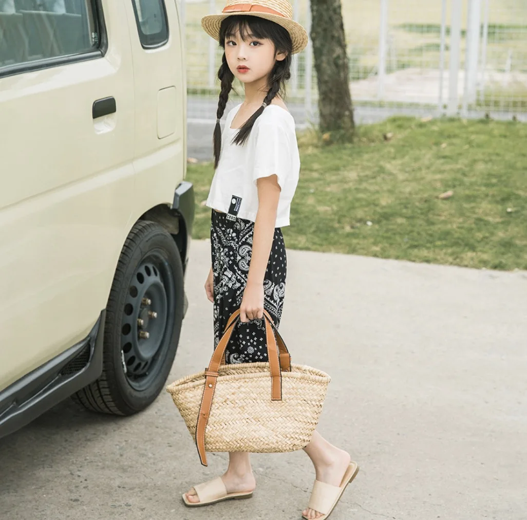 Hot Sale England & American Style Fashion Short White Tshirt +Bohemian Trousers  Summer Clothing 2-Piece Set