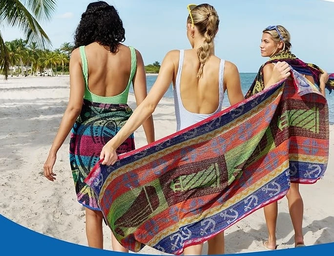 Wholesale High Quality Custom Embossed Super Absorbent 100% Cotton Yarn-dyed Print Jacquard Beach Towel