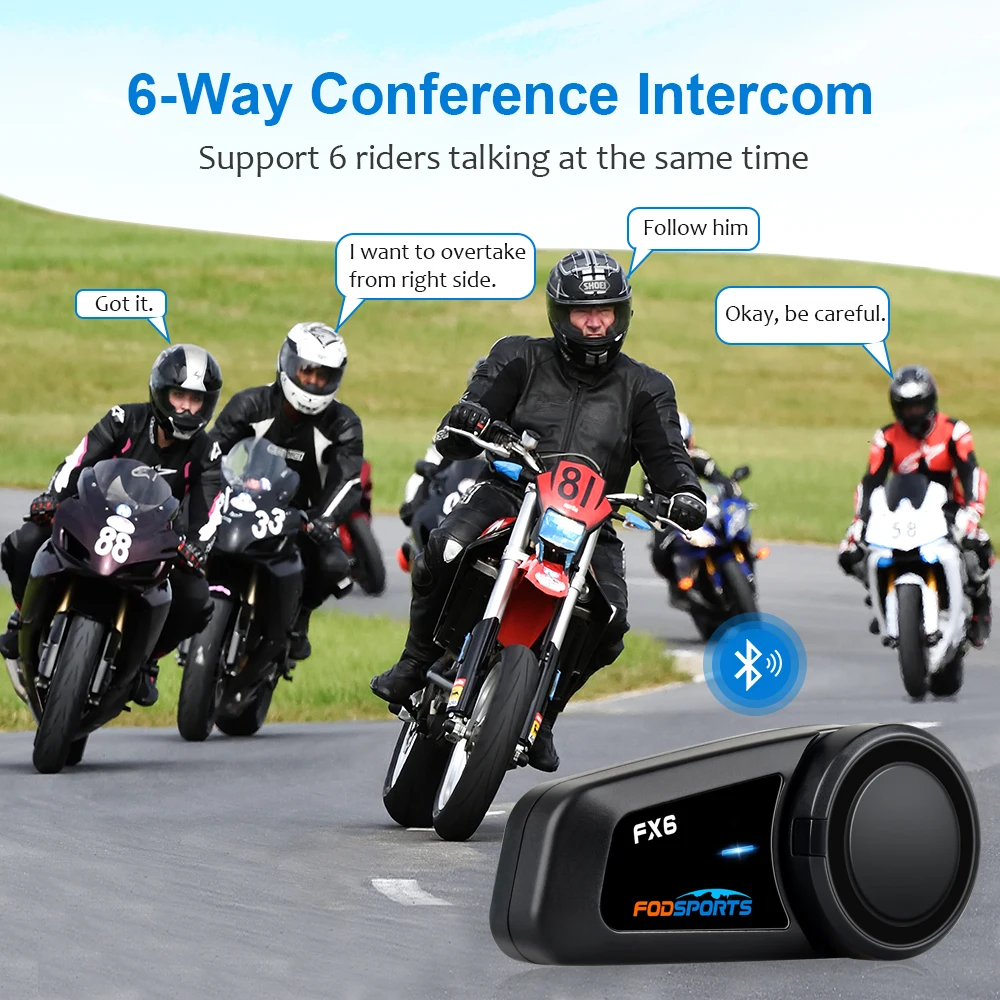 Fodsports FX6 6 Riders intercomunicador para moto bluetooth Interphone Full Duplex motorcycle helmet intercom Headset