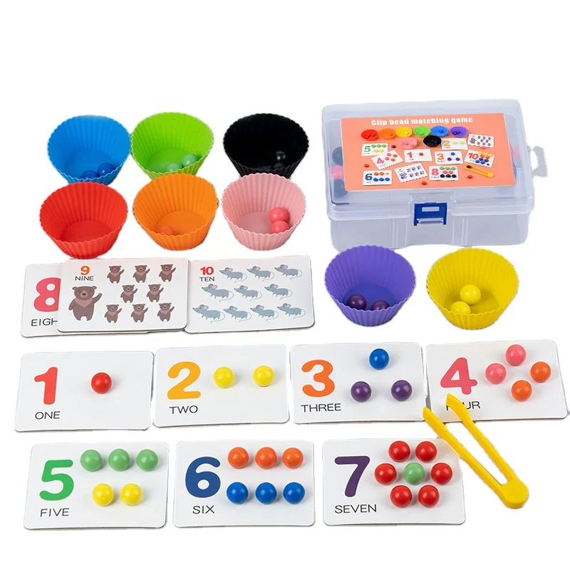 Hoye craft educational color matching game Send tweezers and storage box classification game set wooden clip beads toy for kids