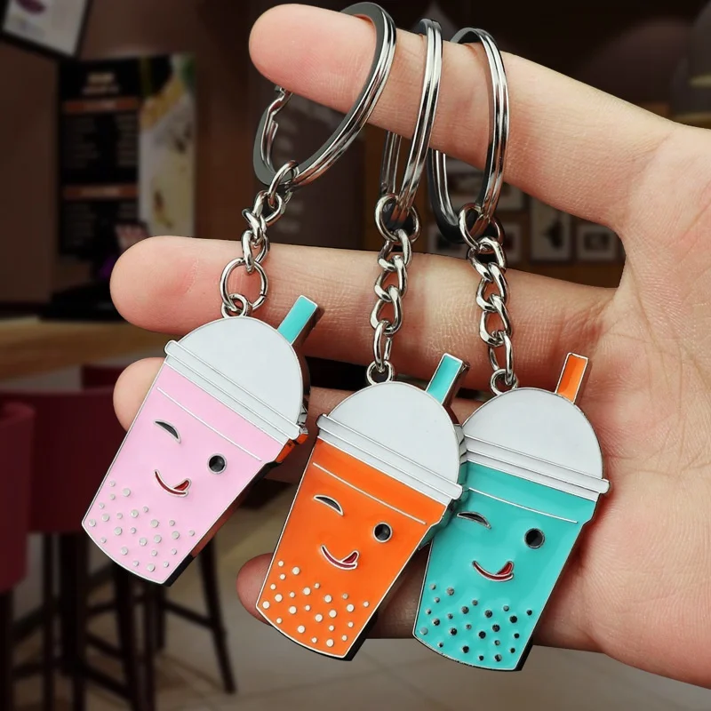 Custom soft enamel milk tea coffee cup keyring keychain