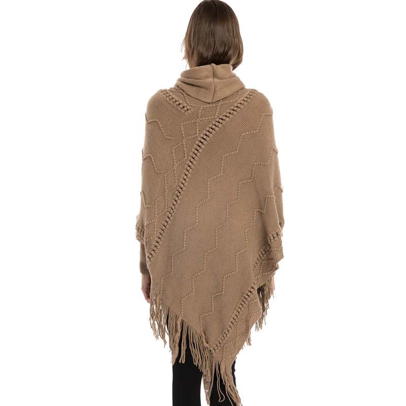 
Winter fashion warm 100% acrylic turtleneck poncho sweater with sleeves irregular fluffy knit long sleeve shawl 