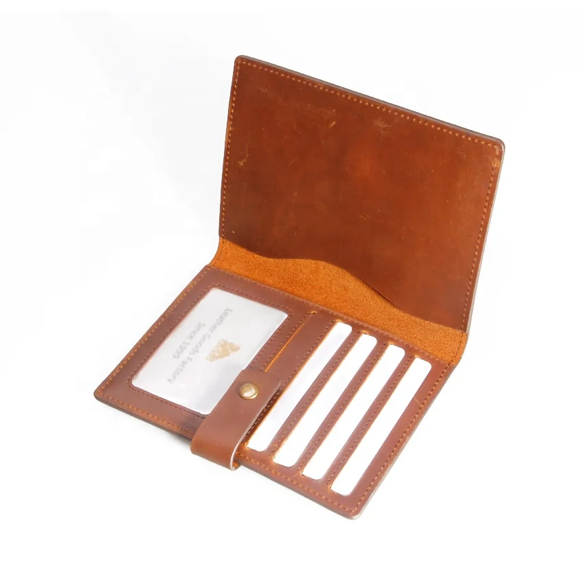 100% Real Vintage Crazy Horse Leather Travel Passport Holder for men