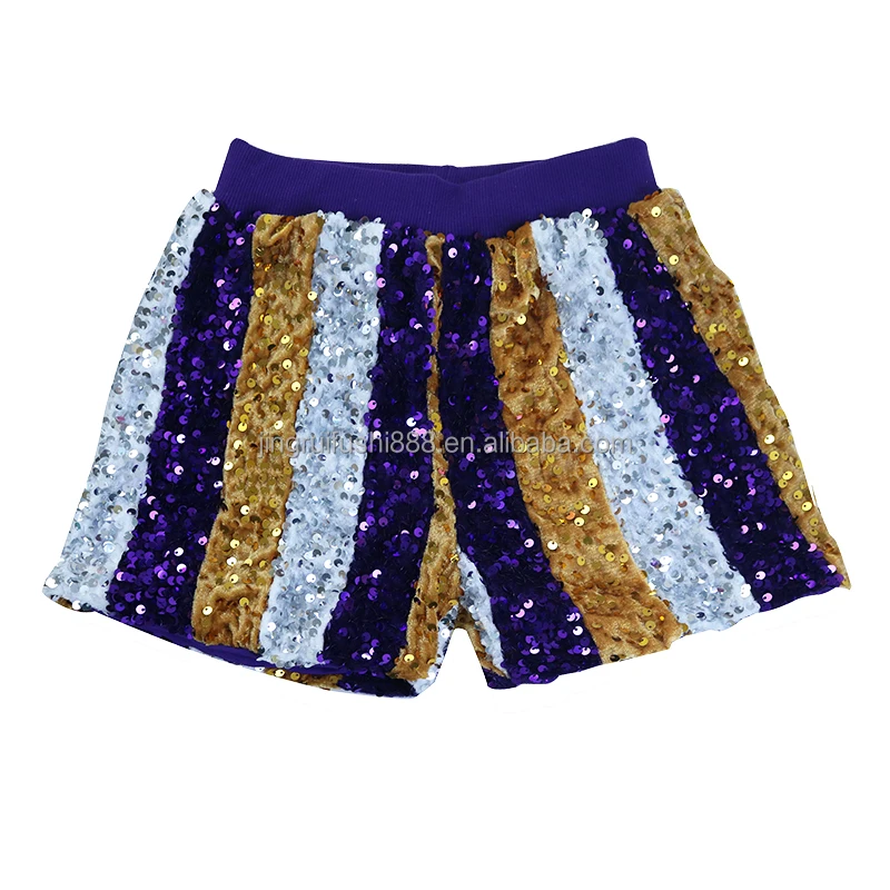 Boutique Kids Girls Carnival Sequin Shorts Glitter Gold Saints Patchwork Baby Children Christmas Shorts