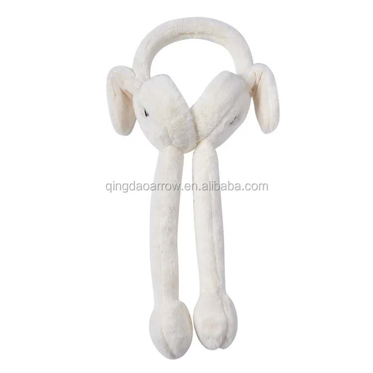 White Plush faux fur dancing shaking rabbit Ear Plugs & Ear Muffs  Ear Warmer Fashion Winter Warm warmer Earmuffs