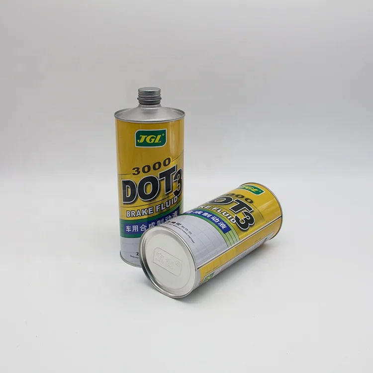 Cone top empty tin can with customized printing for 1L brake fluid cleaning agent