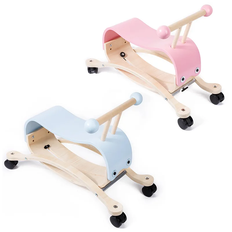 2 in 1 Toddler Rocking Horse Baby Walker Balance Bike Kids Wooden Rocker with Wheels
