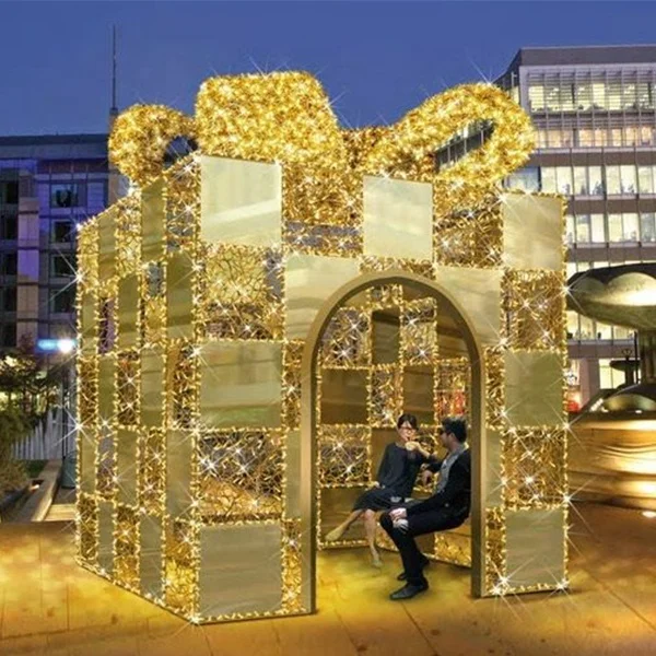 Outdoor Christmas Holiday Landscape Lighting Large LED Christmas Gift Box for Shopping Mall Street Park Holiday Decoration