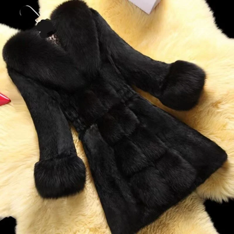 Hot sale high-end winter thick warm mid-length women faux fur coat mink coat for ladies