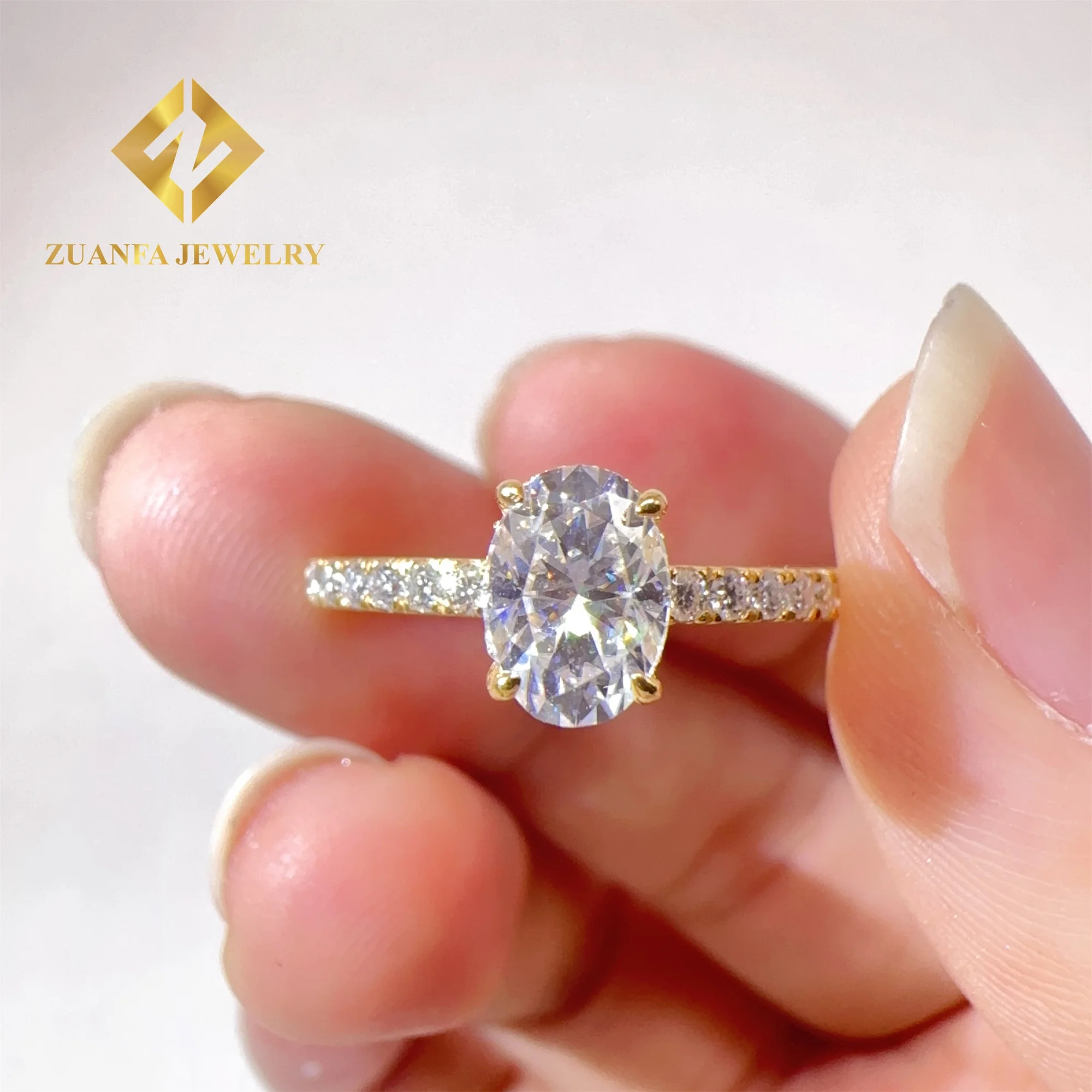 GRA Certificates Low Price Bridal Jewelry Wedding 925 Sterling Silver Yellow gold Plated 1ct Oval VVS Moissanite Engagement Ring