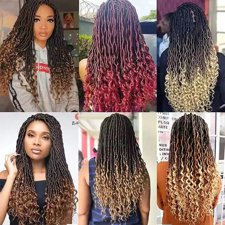 In Stock 18 20 inch Faux Locs Synthetic Crochet Braids Hair Extensions Arfo Curly Ombre Goddess Dreadlocks Hair For Black Women