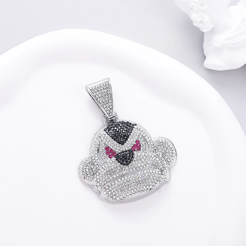 Men Fashion Jewelry Cuban Chain Hip Hop Style Angry Monkey Design Pendant Gold Silver Plated Rhinestone Pendant for Necklace