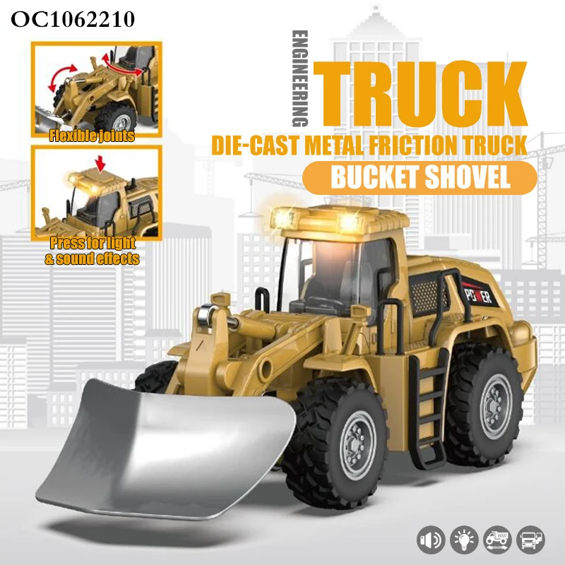 Friction diecast model car simulation trucks toy bucket shovel for children for sale with light and music
