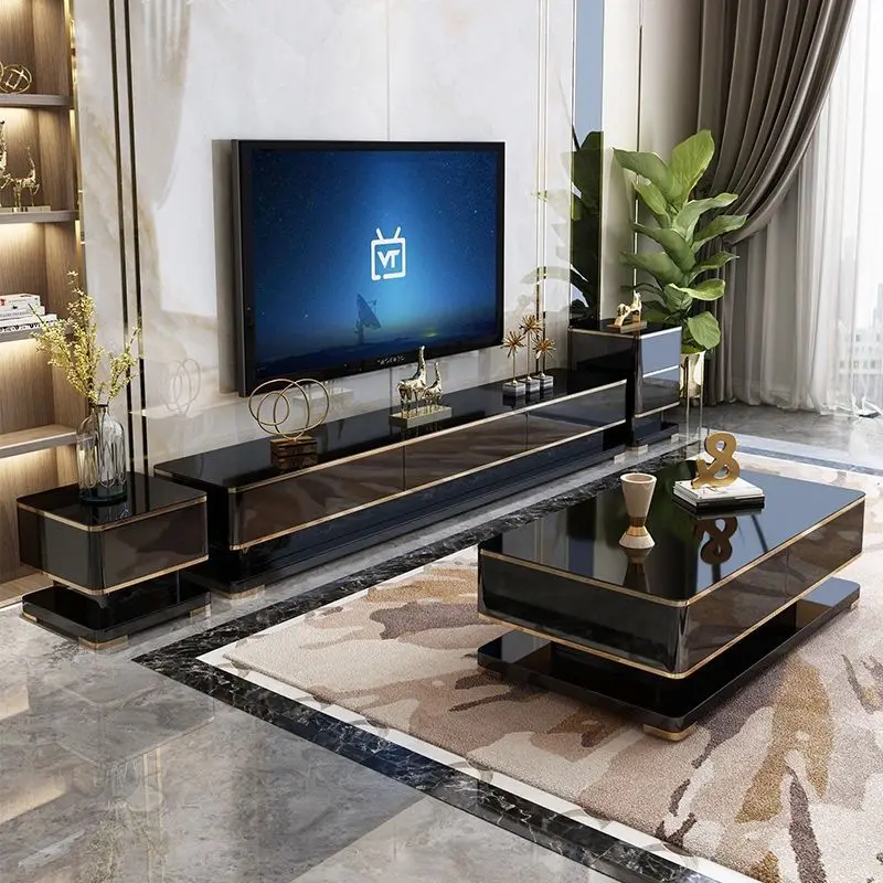 High gloss Italian style modern white luxury designs TV console stand cabinet with coffee table for living room furniture