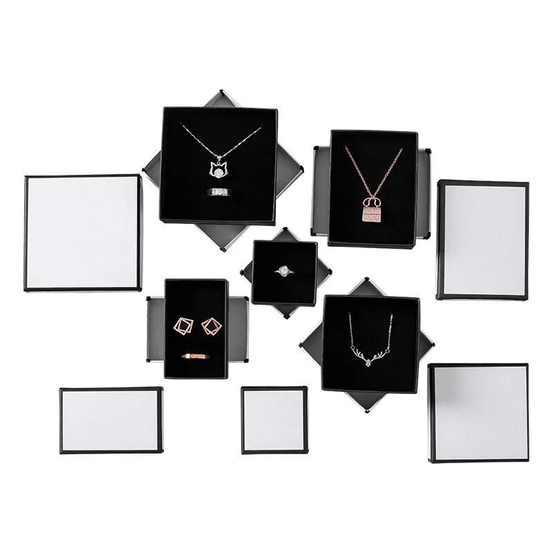 Custom Exquisite Jewelry Box Cardboard Jewelry Box for Ring Necklace Earrings Customize Logo Jewellery Package Box