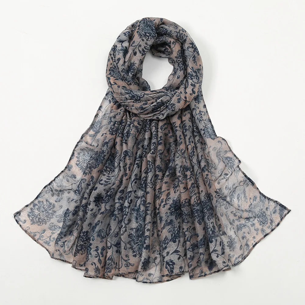 2022 New Fashion Print Hot Sale Voile Scarf Dragon Flower Casual Cape Floral Series Long Scarf