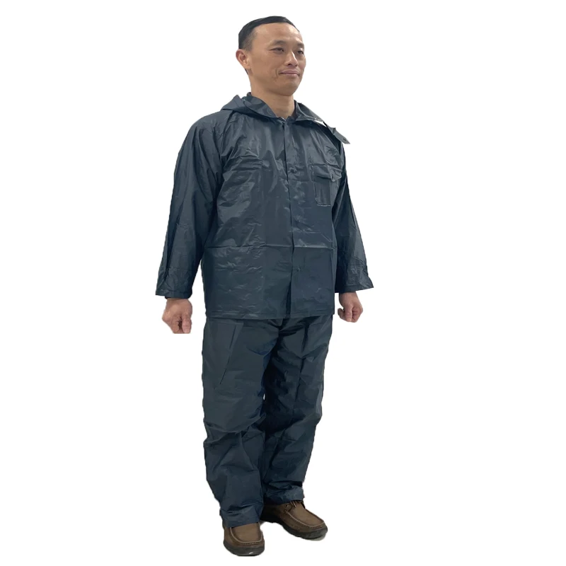 Long sleeve  hood design Waterproof raincoat seamless PVC film weldable rain wear blue color bike raincoat