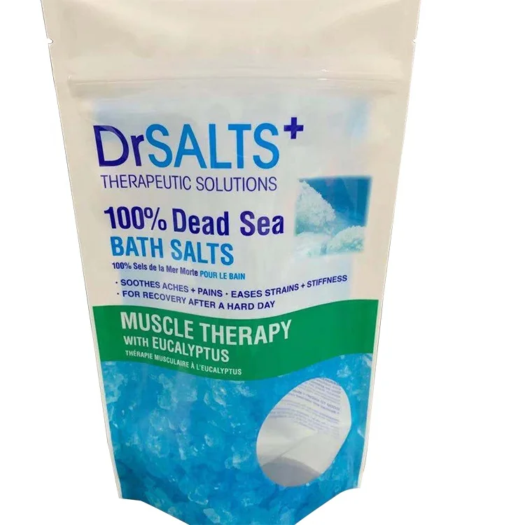 Custom hot selling eco friendly clear window bath salts self standing resealable packaging pouches bags