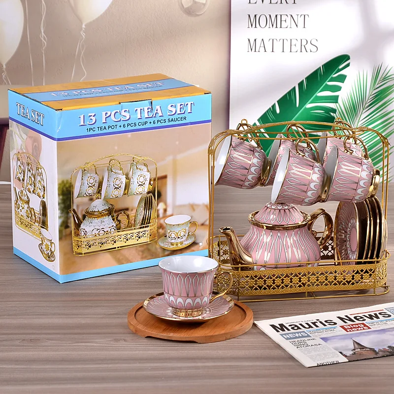 High new style nordic ceramic fine bone china coffee & tea cup set with teapot