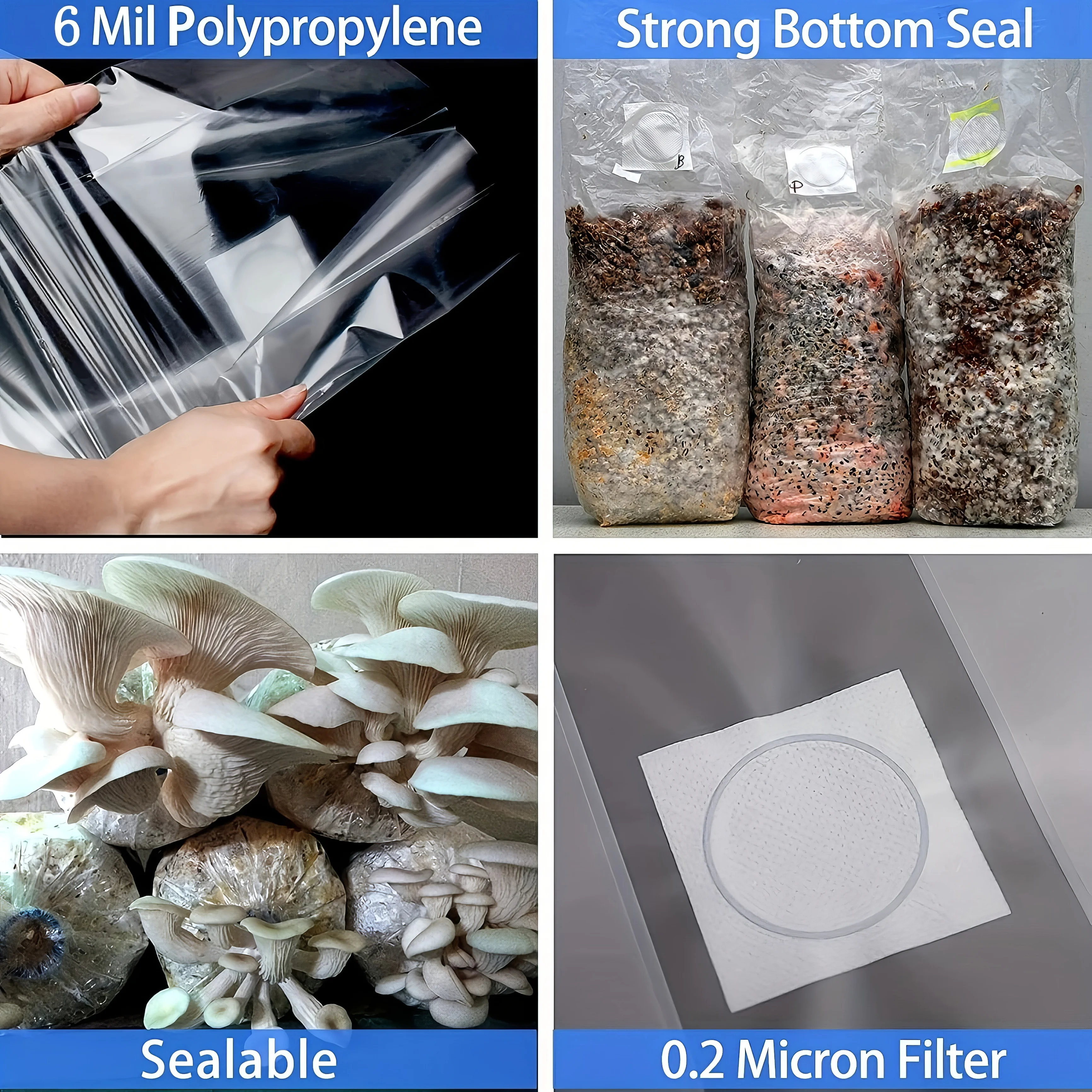 china  Clear  320*500 8 Mil Durable Mushroom Grow Spawn Cultivation Bag Substrate Growing Bags for mushroom cultivation