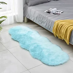 Round White Soft Sheepskin Fluffy Bay Window Sofa Moden Area Rugs Faux Fur Plush Wool Carpet for Bedroom Bedside Floor Mat