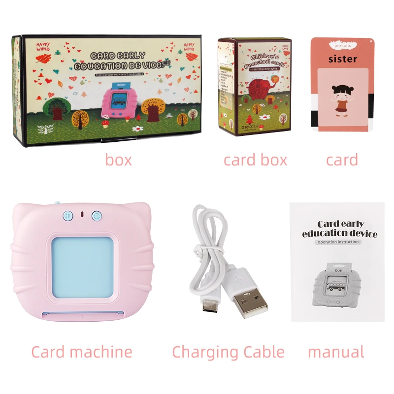 Amazon Hot Sell Talking Audible Flash Card Reader Early Educational Learning Chinese English Word Baby Toy Gift